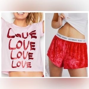 PJ BUNDLE - Victoria’s Secret LOVE Glitter Top & Velvet Logo Shorts